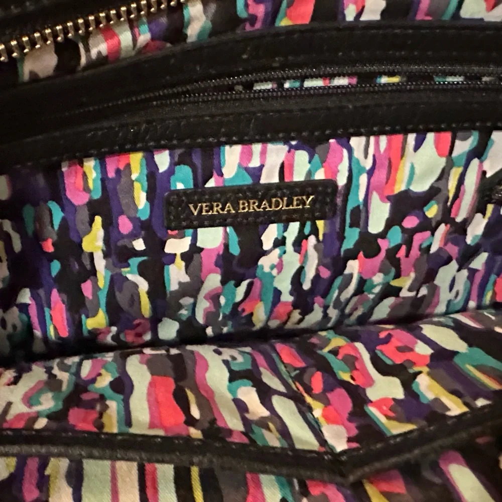 RARE~Vera Bradley Black Cowhide Leather Handbag - Picture 8 of 12